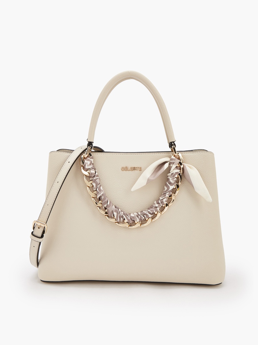 Chain Accent Tote Bag with Detachable Strap