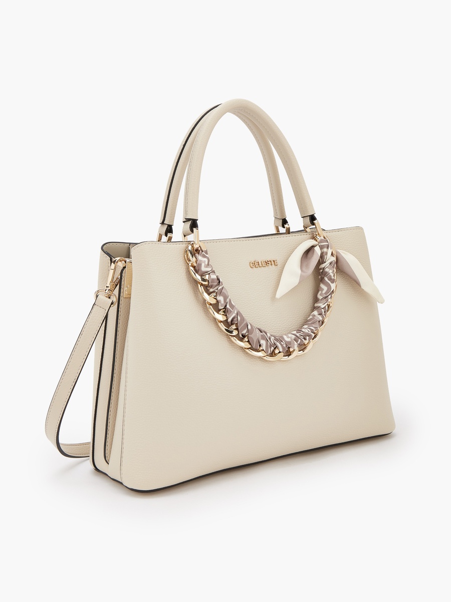 Chain Accent Tote Bag with Detachable Strap
