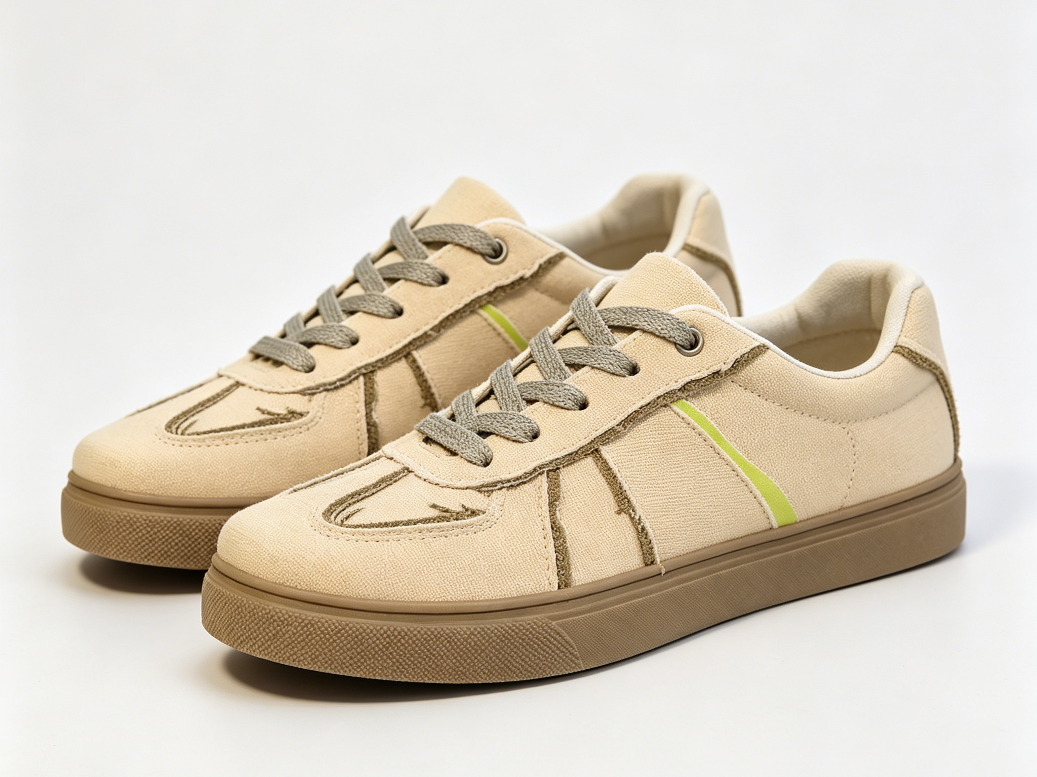 Beige Stripes Lace Ups Canvas Shoes