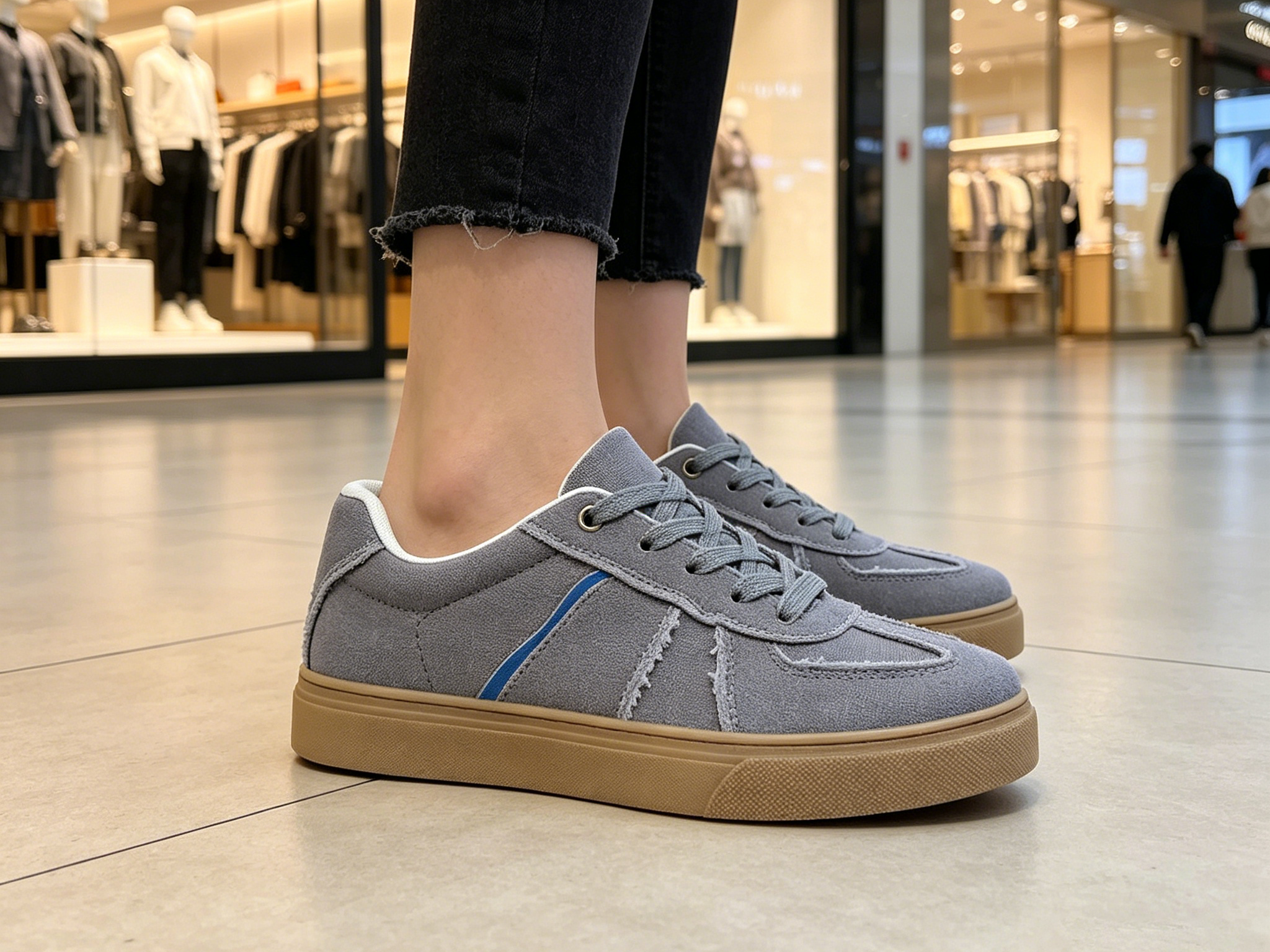 Grey Stripes Lace Ups Casual Sneakers