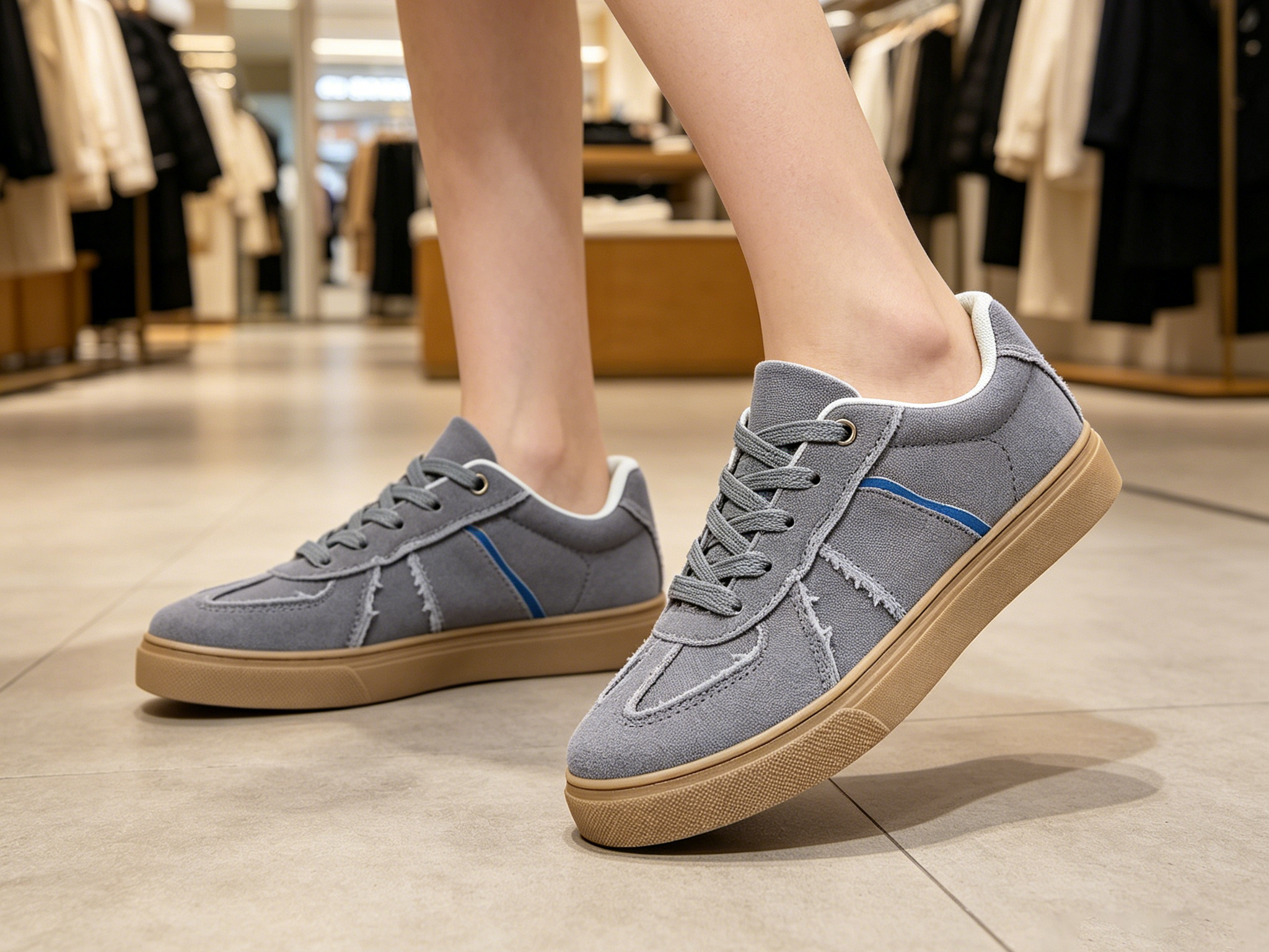 Grey Stripes Lace Ups Casual Sneakers