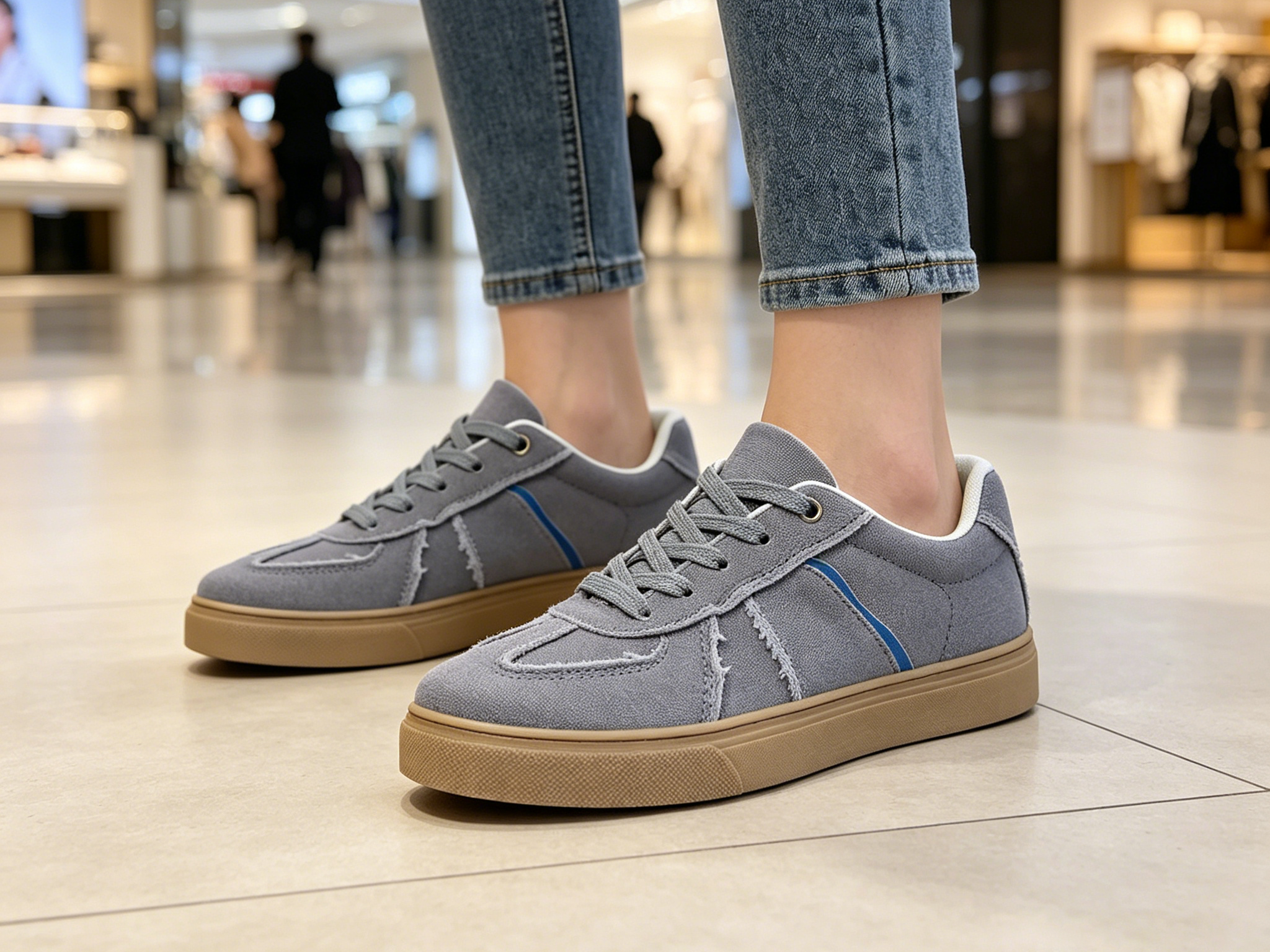 Grey Stripes Lace Ups Casual Sneakers