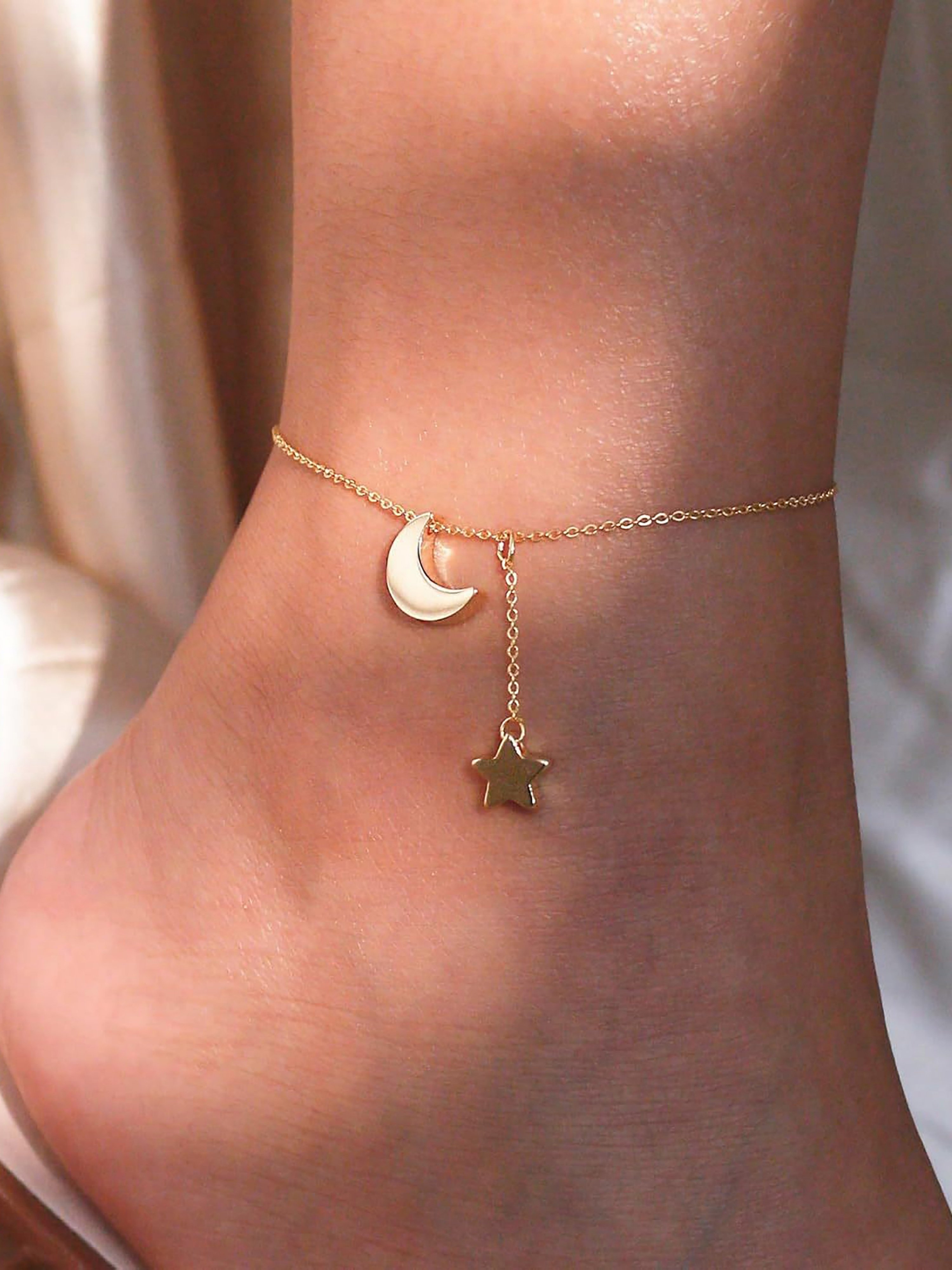 Star and Moon Drop Anklet