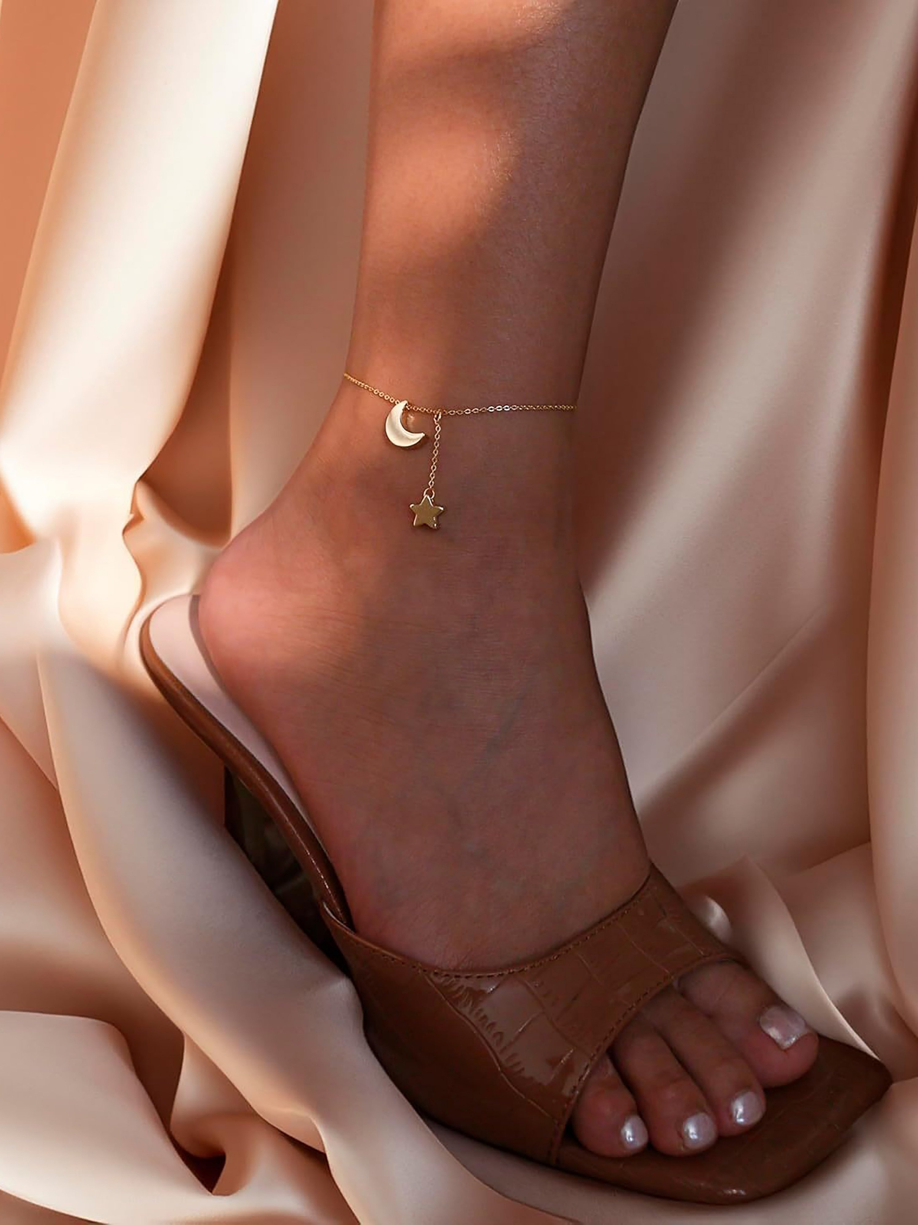 Star and Moon Drop Anklet
