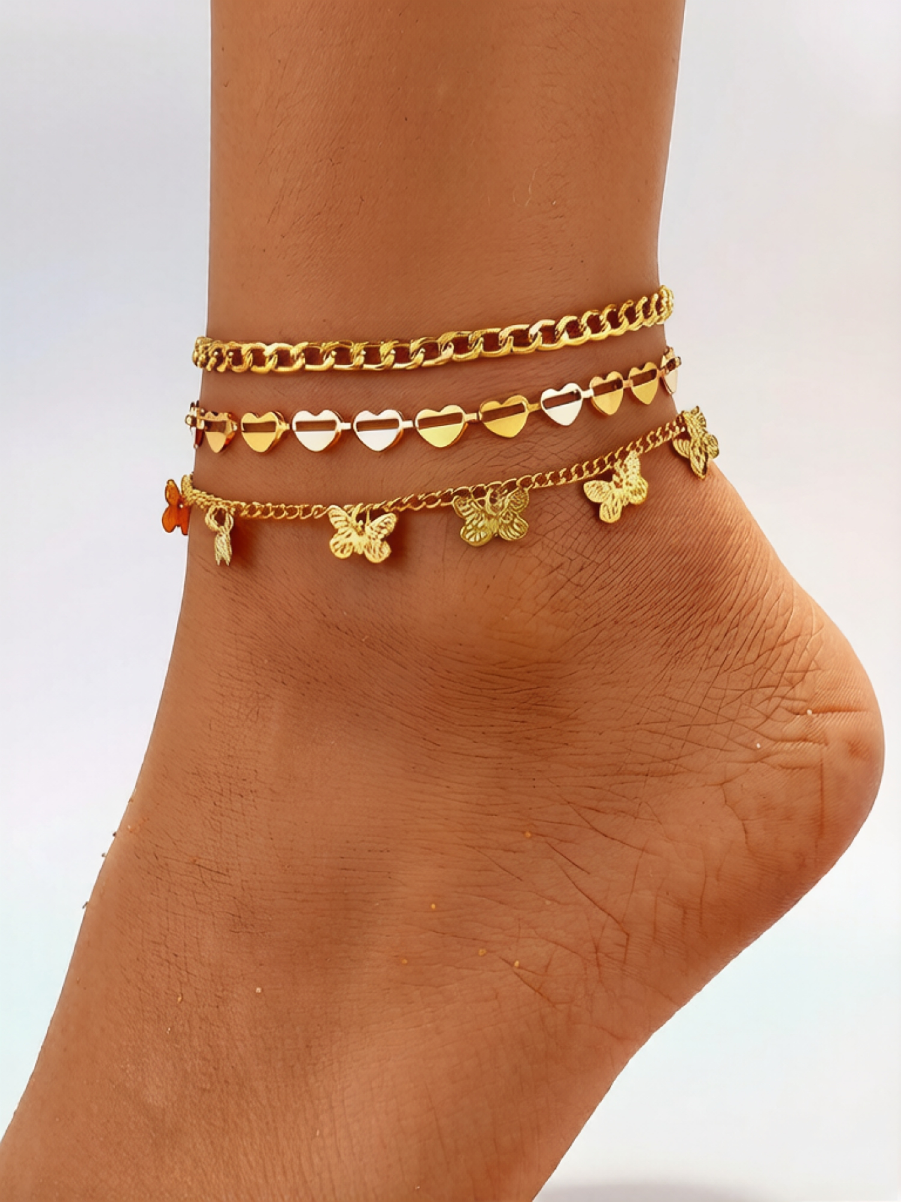 Set of 3 - Butterfly Detail Anklet