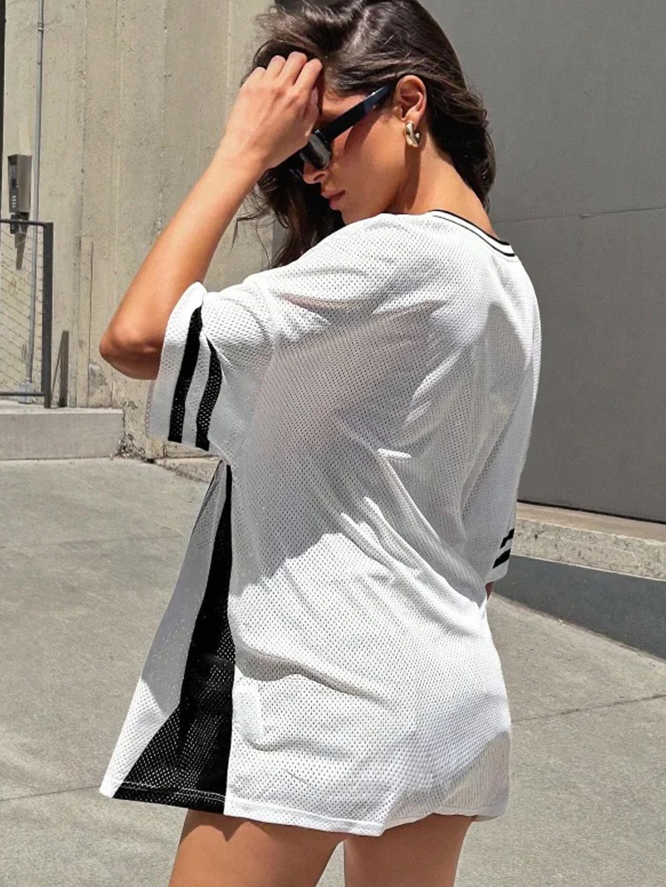 White Oversized Graphic V Neck T-Shirt