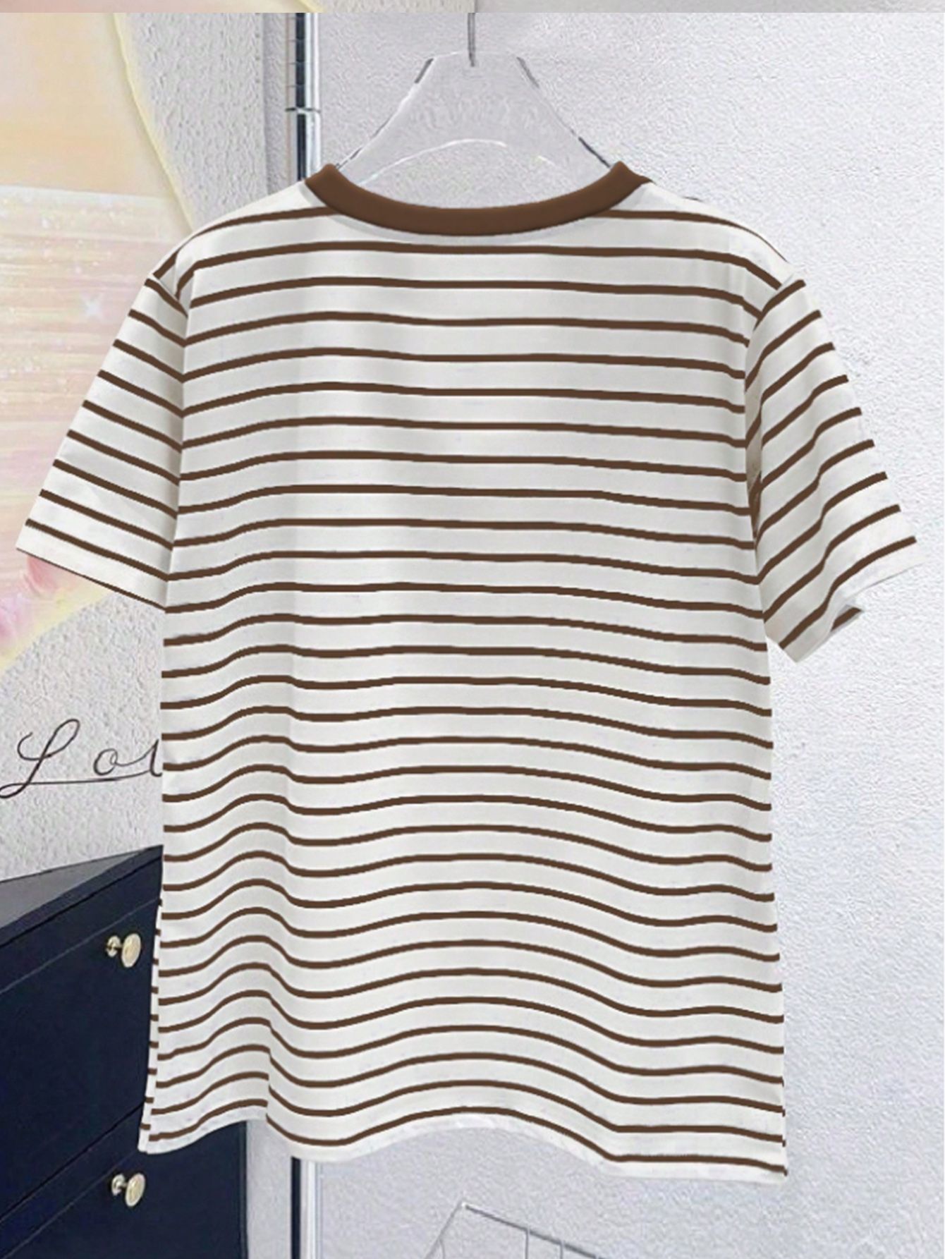 Beige Oversized Striped Short Sleeve T-Shirt