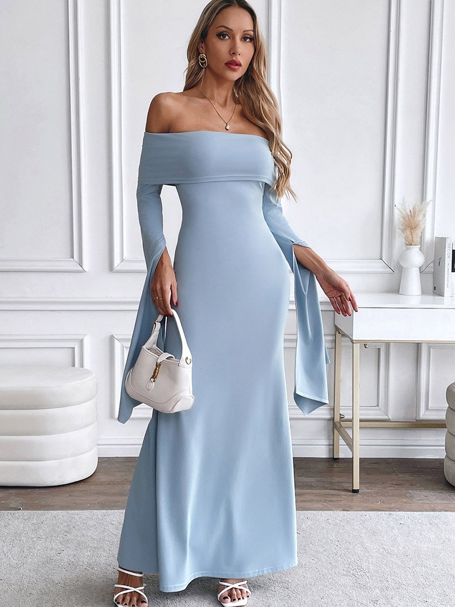 Light Blue Off Shoulder Mermaid Maxi Dress