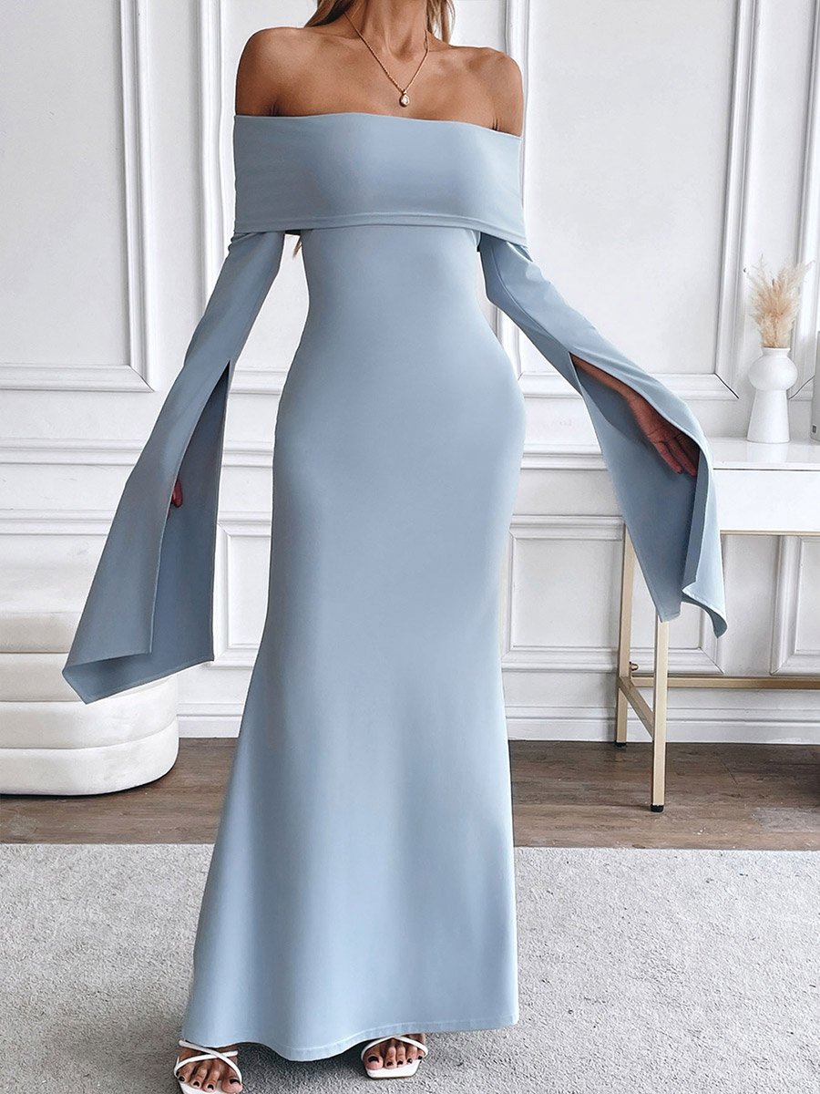 Light Blue Off Shoulder Mermaid Maxi Dress