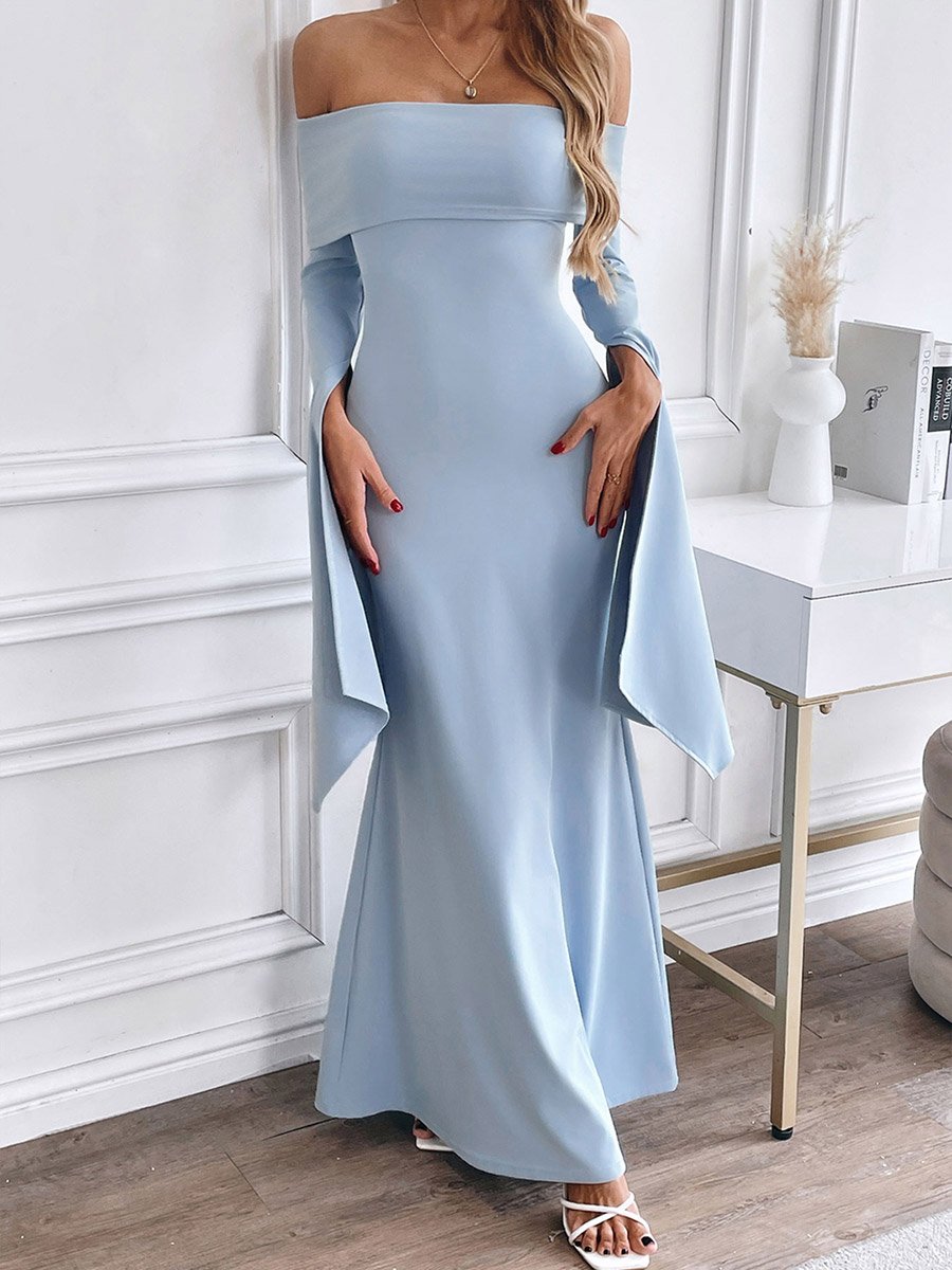 Light Blue Off Shoulder Mermaid Maxi Dress