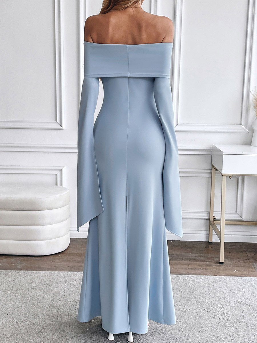 Light Blue Off Shoulder Mermaid Maxi Dress