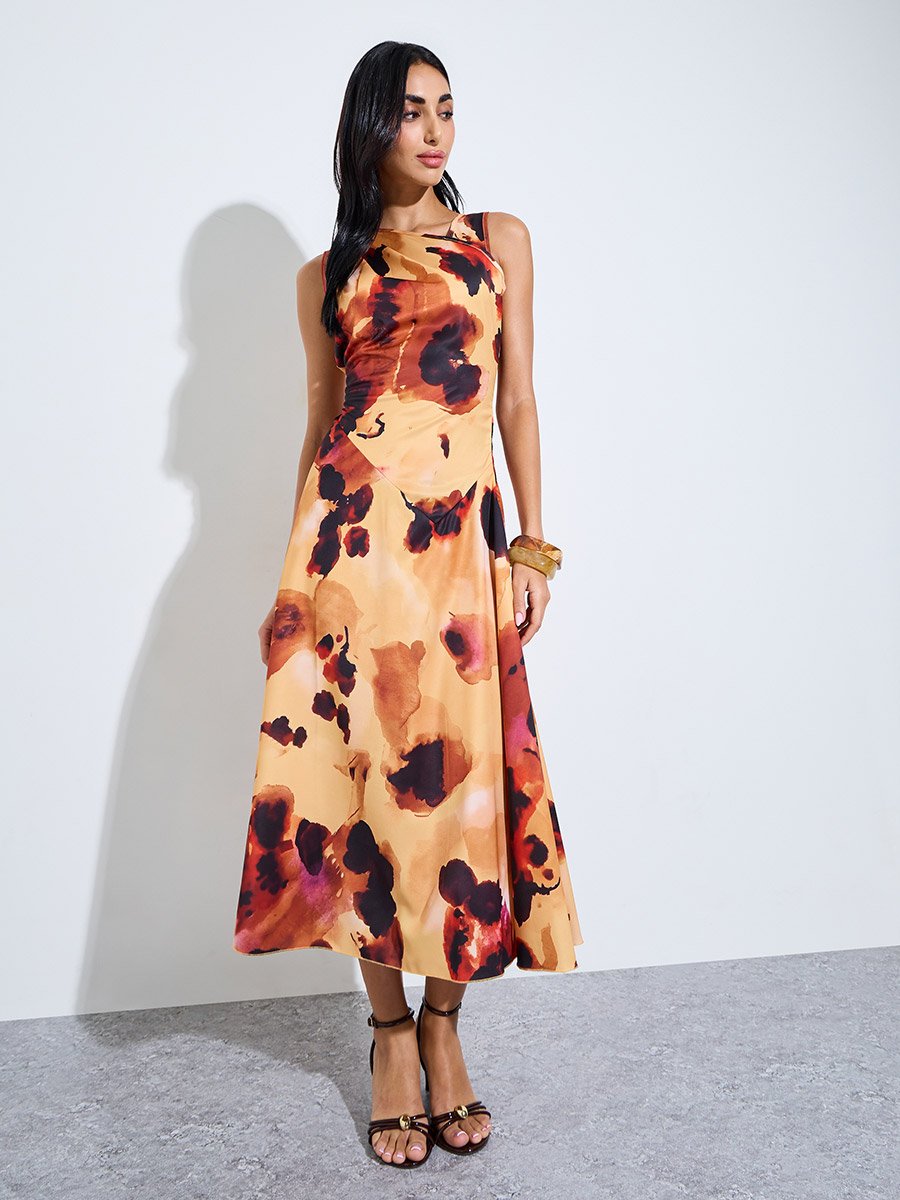 Multi Tie-Dye Print Sleeveless A-Line Midi Dress