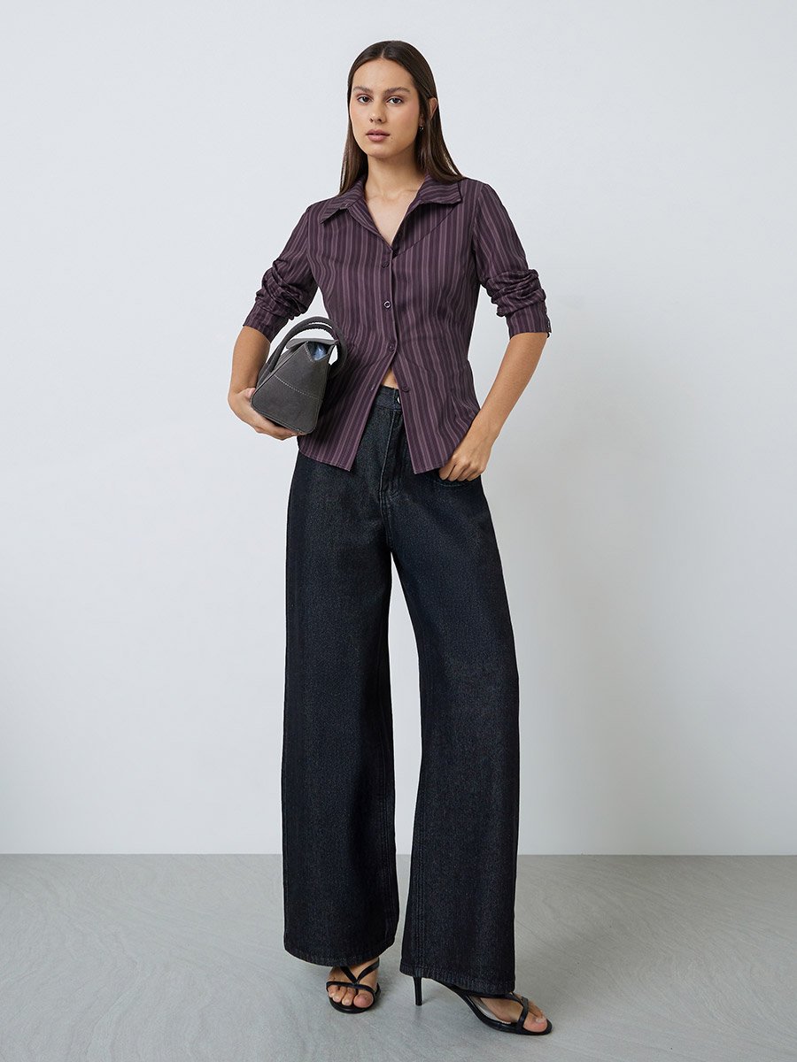 Brown Striped Regular Fit Shirt