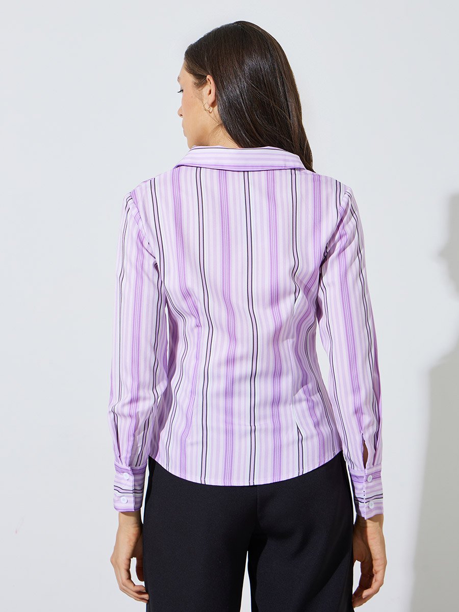 Purple Striped Long Sleeve Fitted Shirt