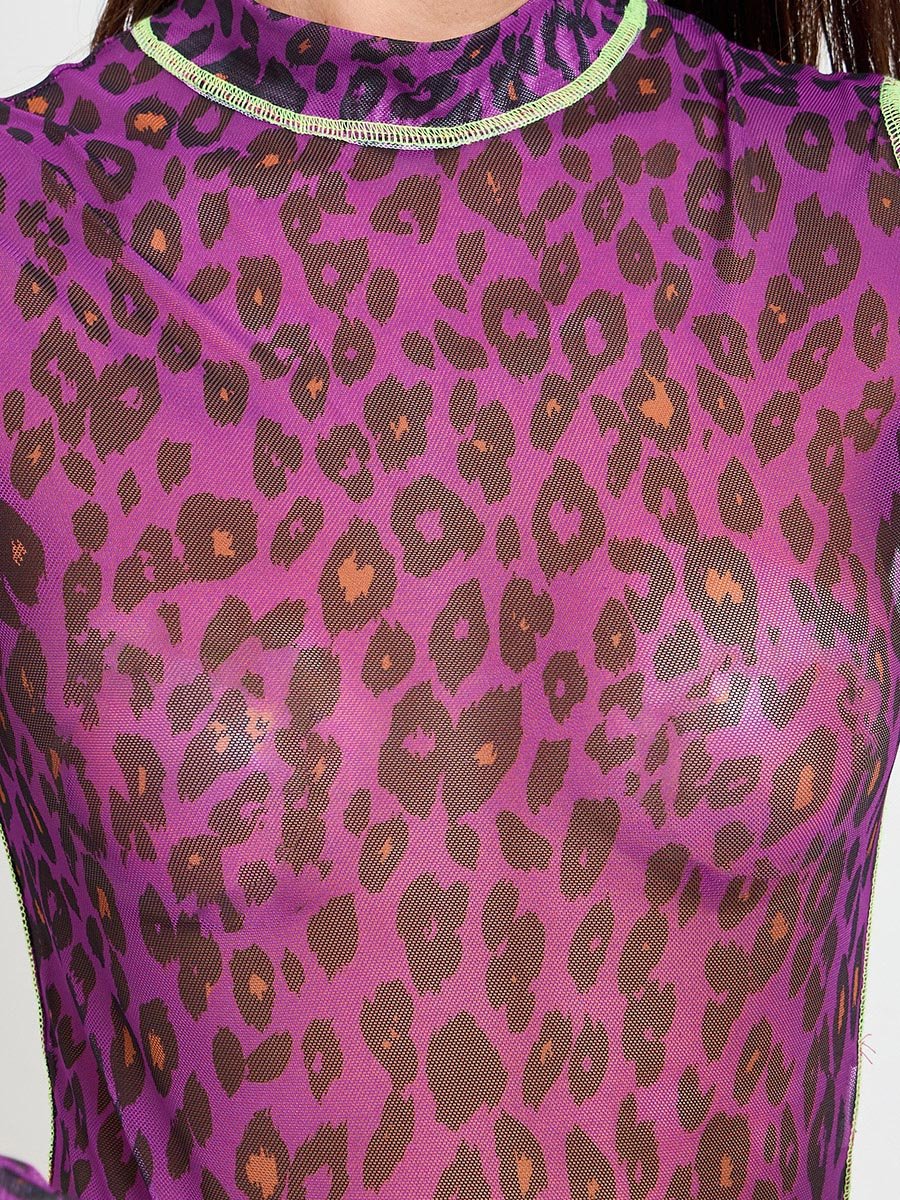 Purple Leopard Mesh Bodysuit