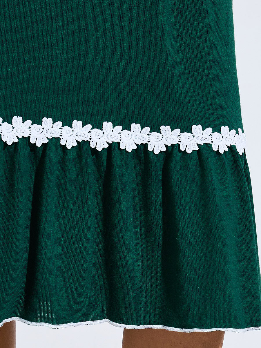 Green Short Sleeve Ruffle Trim Nightdress