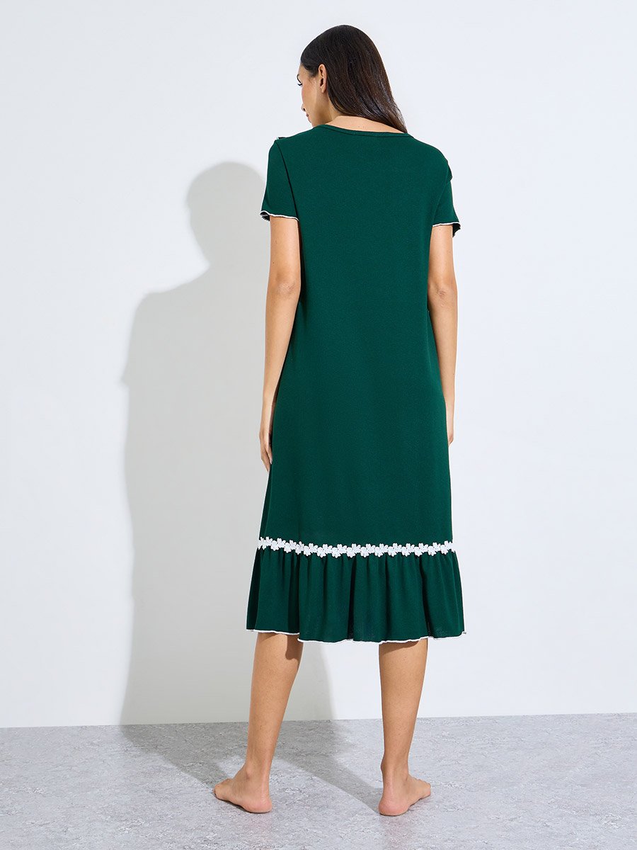 Green Short Sleeve Ruffle Trim Nightdress