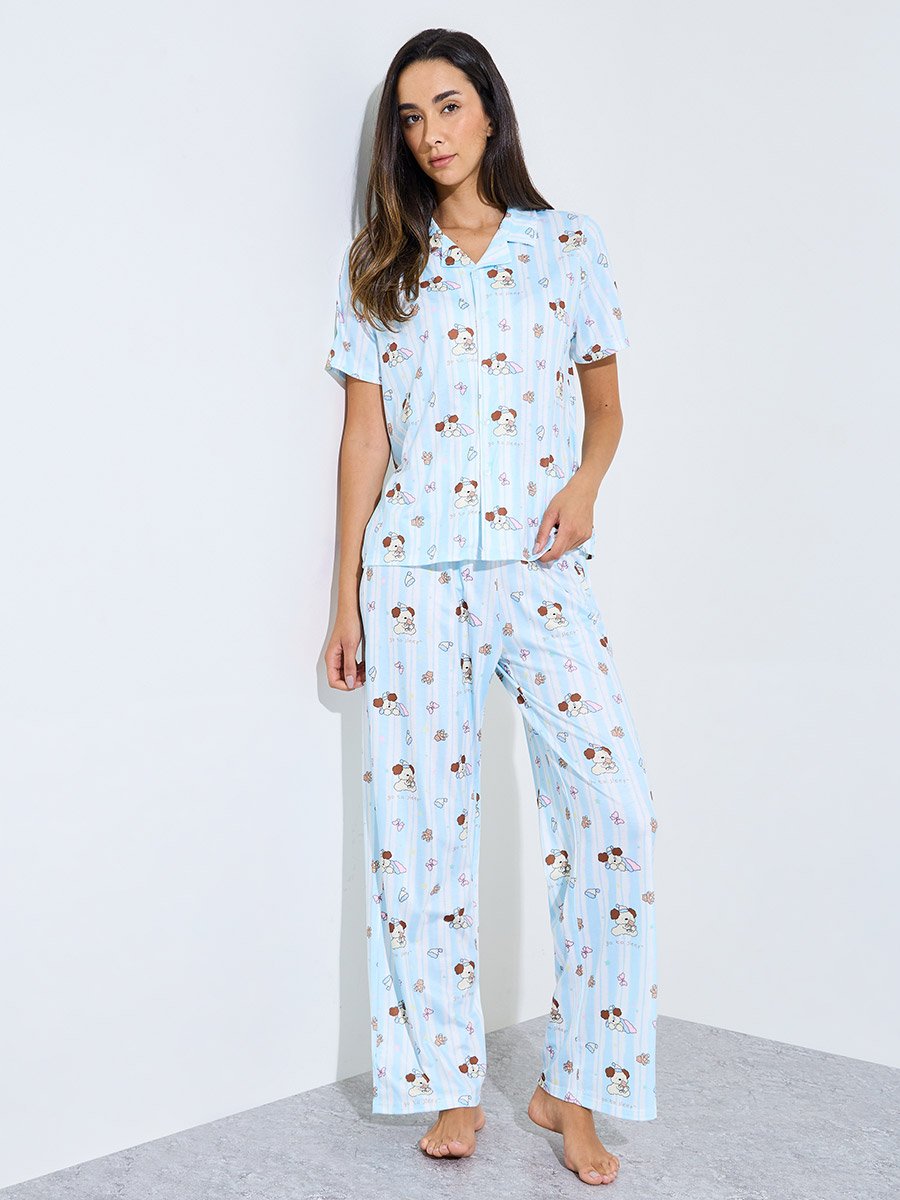 Blue Bear Print Shirt and Pyjama Set