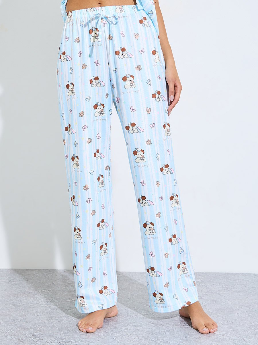 Blue Bear Print Shirt and Pyjama Set