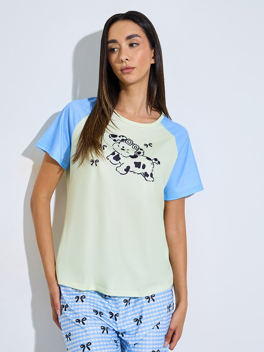 Multi Printed Raglan T-Shirt and Pyjama Set