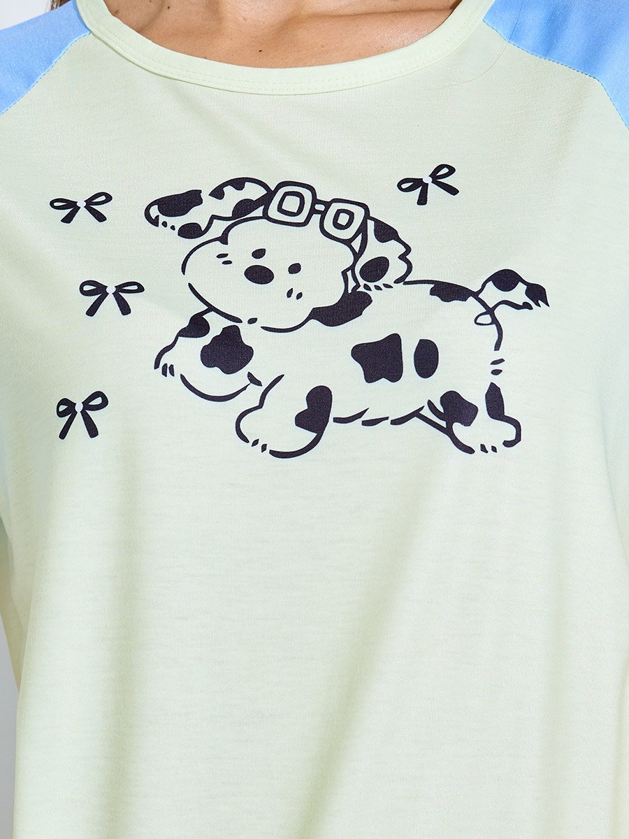 Multi Printed Raglan T-Shirt and Pyjama Set