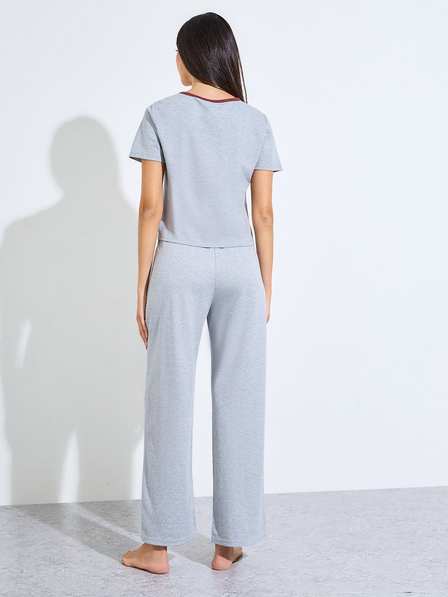Grey Graphic Print T-Shirt and Pyjama Set