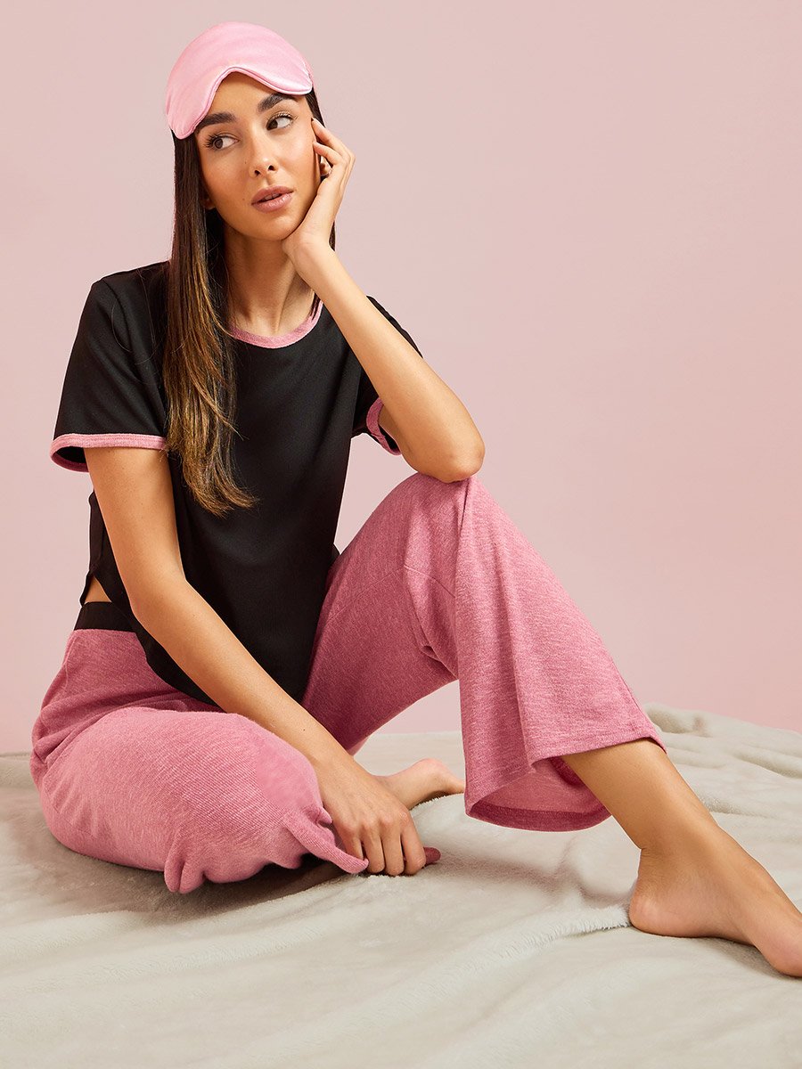 Multi Crop Ringer T-Shirt and Pyjama Set