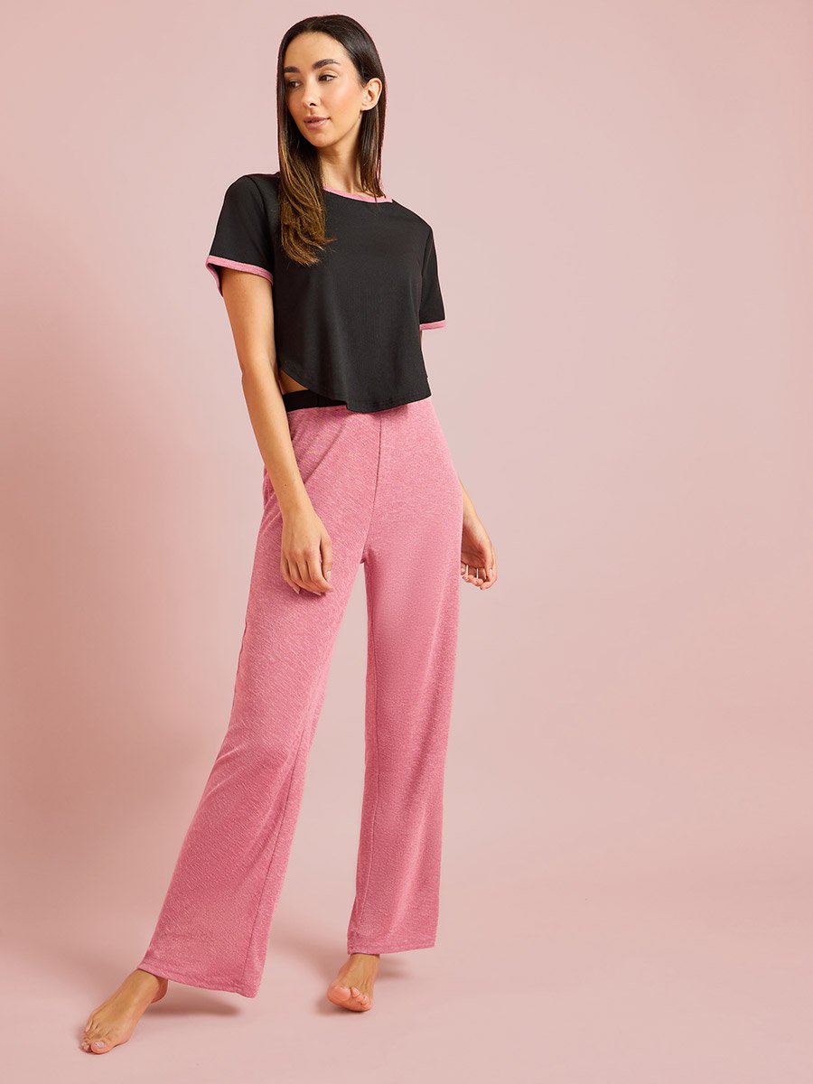 Multi Crop Ringer T-Shirt and Pyjama Set