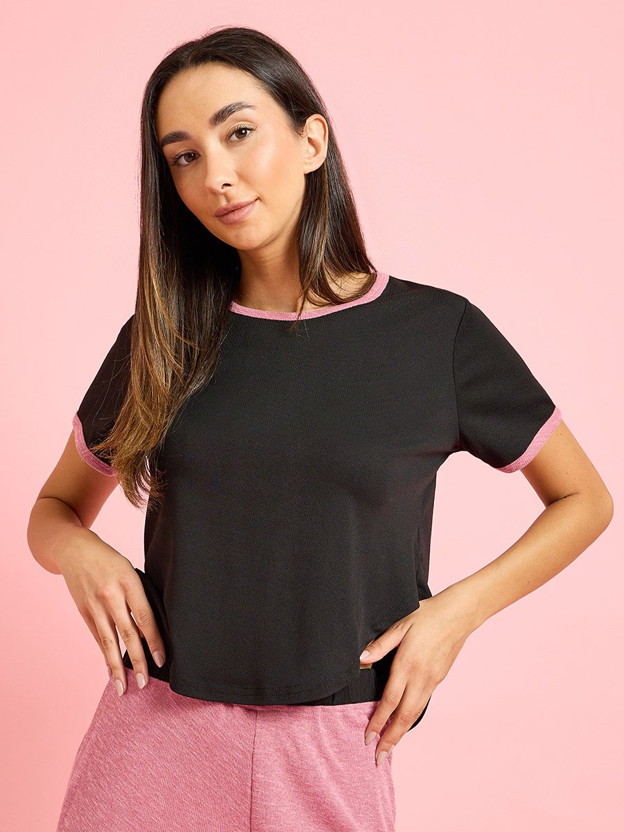 Multi Crop Ringer T-Shirt and Pyjama Set