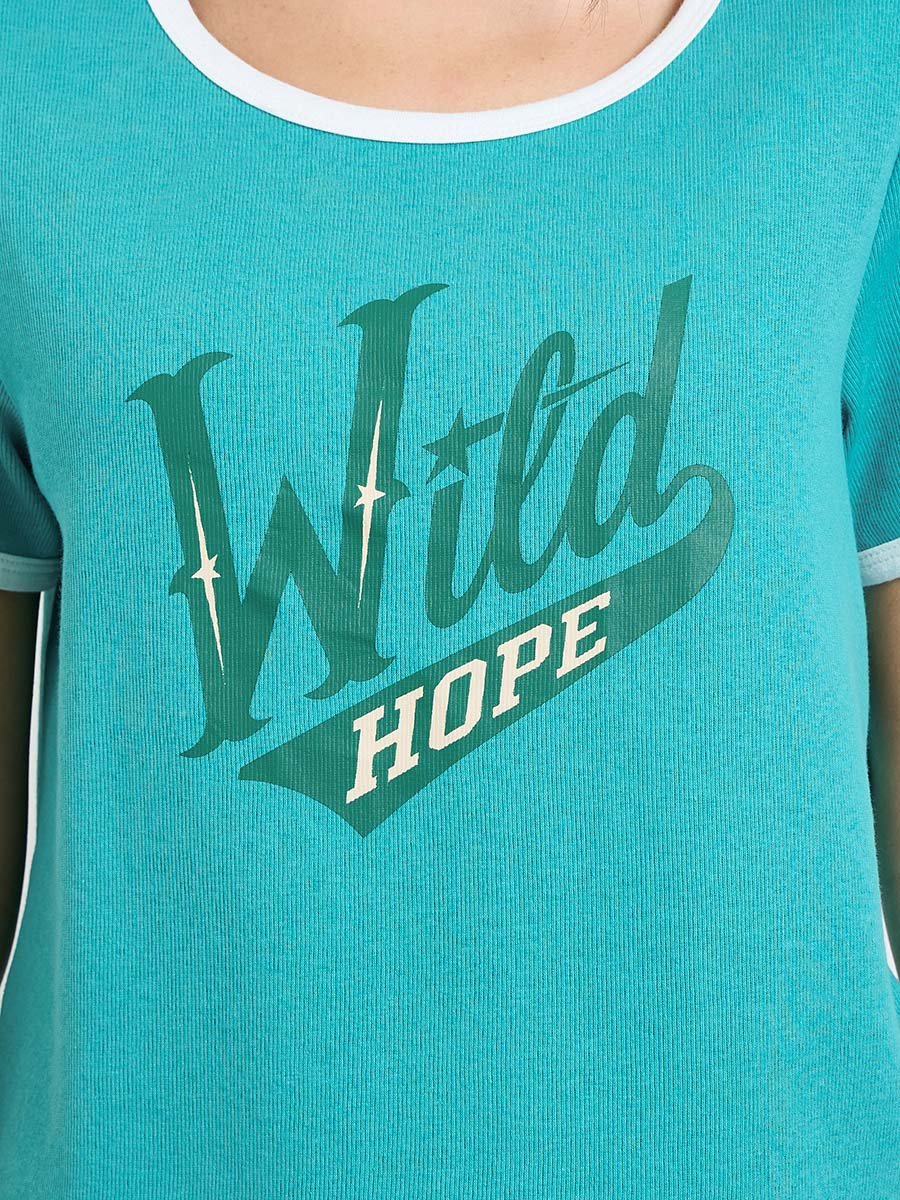 Green Slogan Print T-Shirt and Pyjama Set