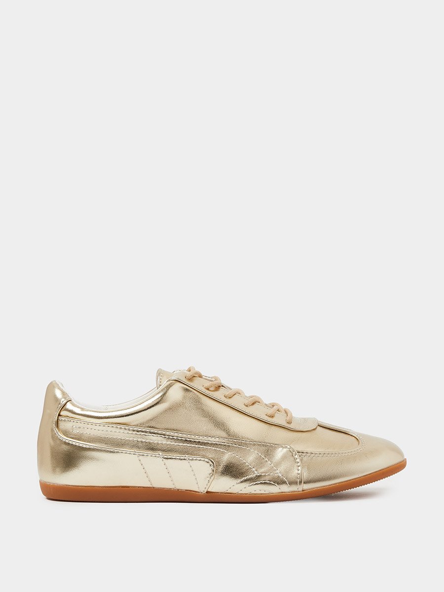 Gold Metallic Lace-Up Sneakers