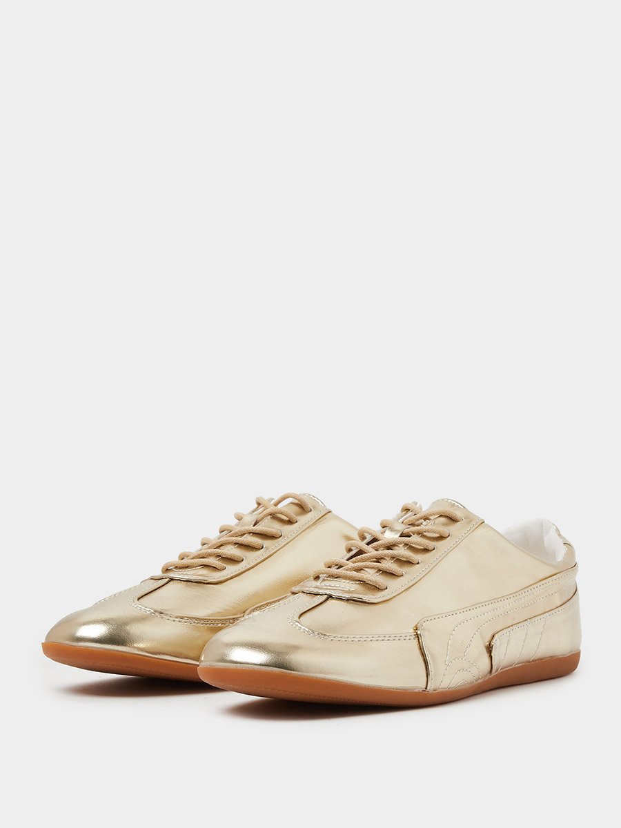 Gold Metallic Lace-Up Sneakers