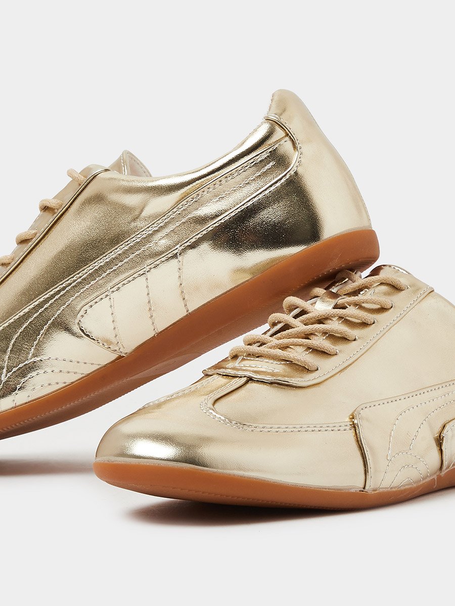 Gold Metallic Lace-Up Sneakers