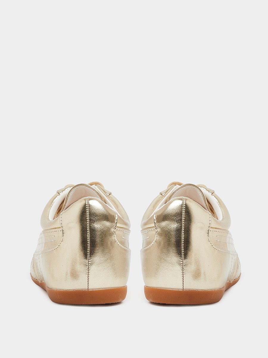 Gold Metallic Lace-Up Sneakers