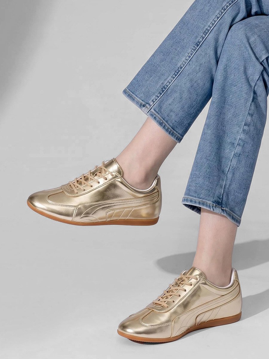 Gold Metallic Lace-Up Sneakers