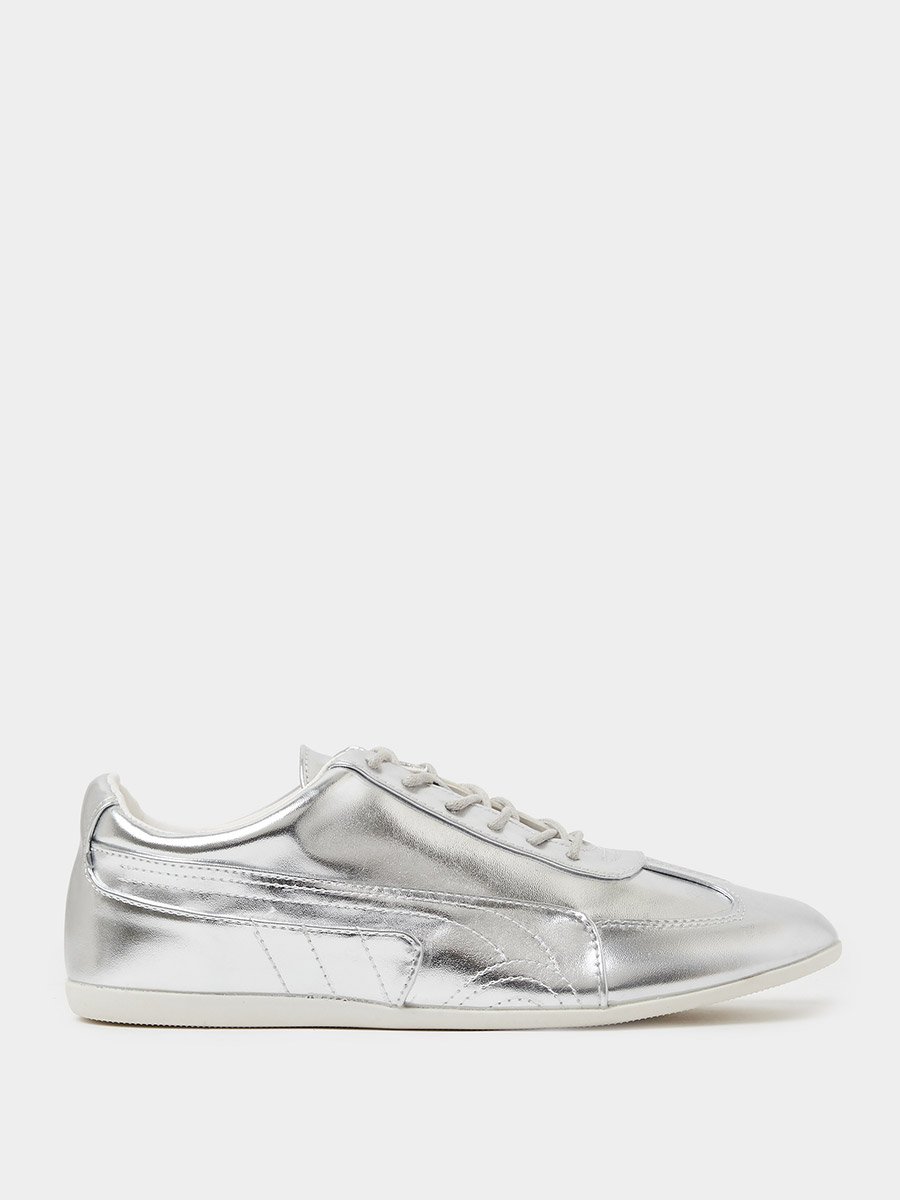 Silver Metallic Lace-Up Sneakers