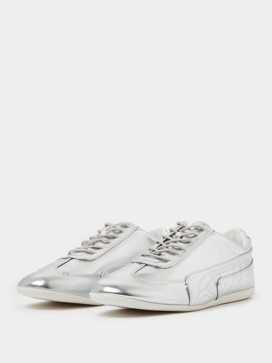 Silver Metallic Lace-Up Sneakers
