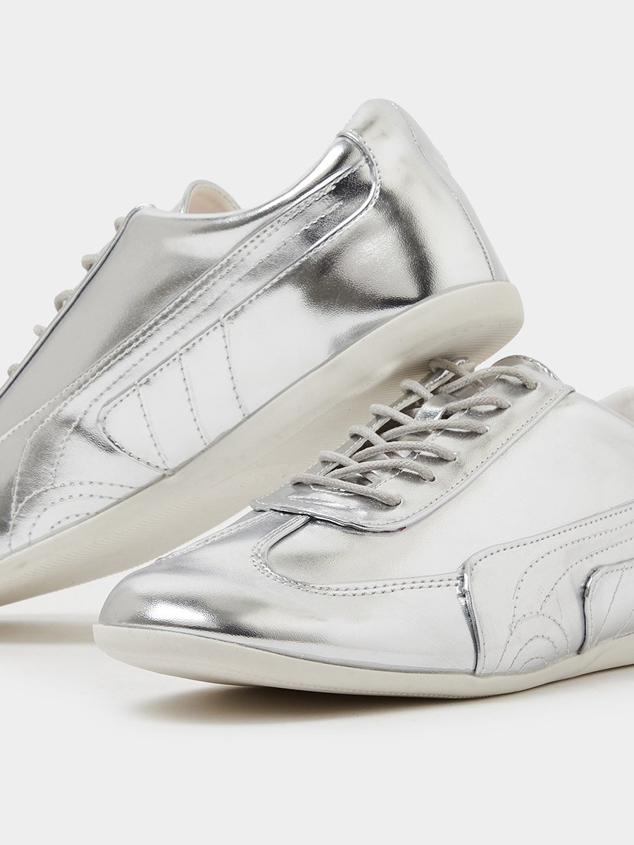Silver Metallic Lace-Up Sneakers