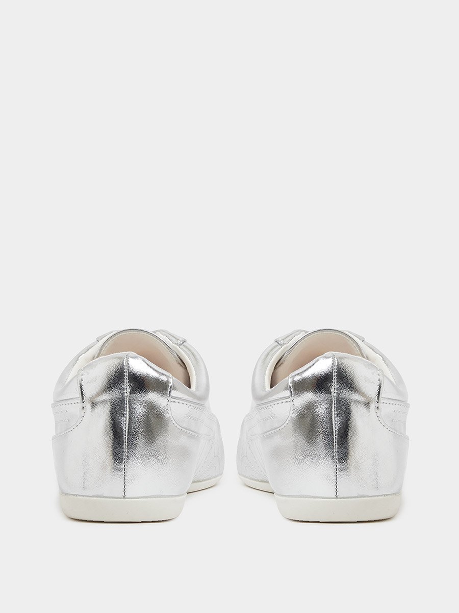 Silver Metallic Lace-Up Sneakers