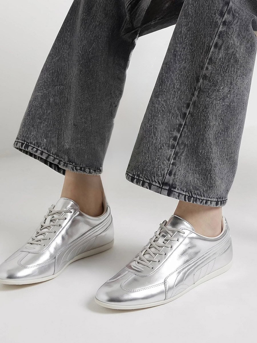 Silver Metallic Lace-Up Sneakers