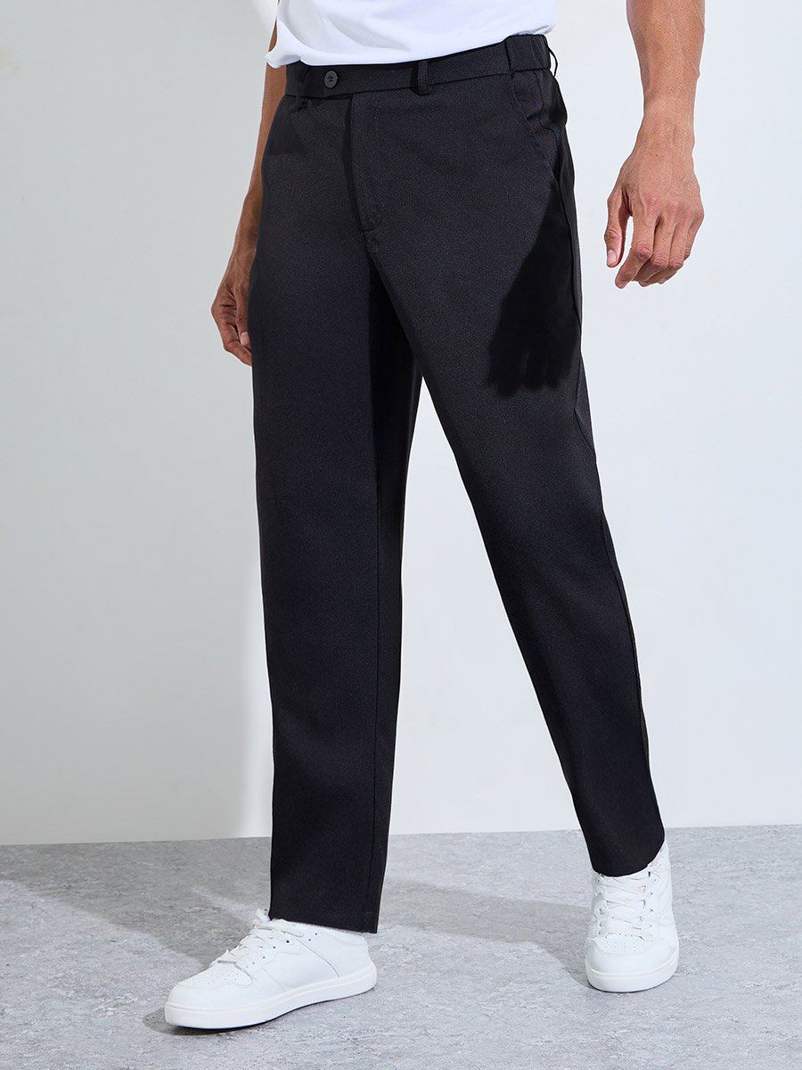 Black solid Smart Casual Tailored pants
