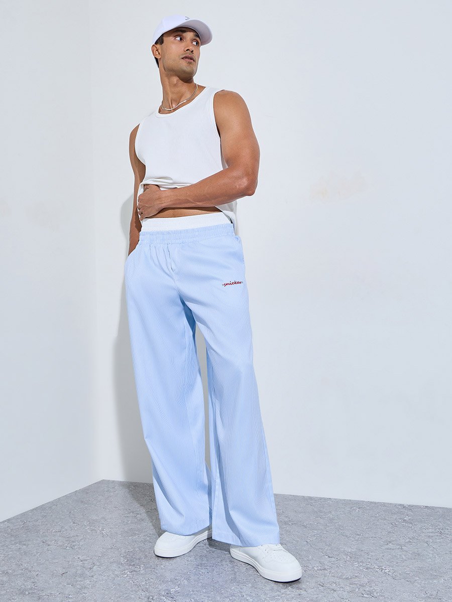 Blue Striped Wide Leg Pants