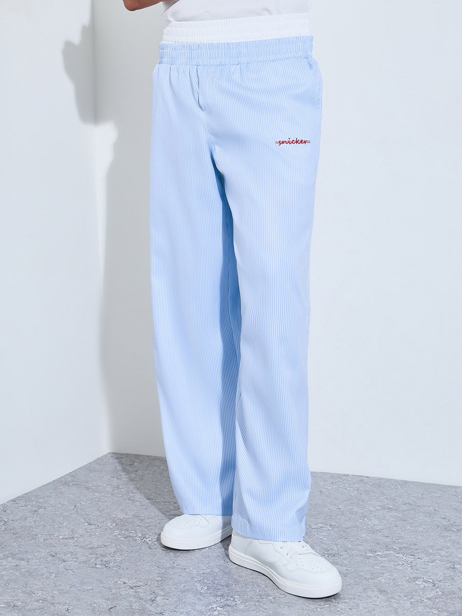 Blue Striped Wide Leg Pants