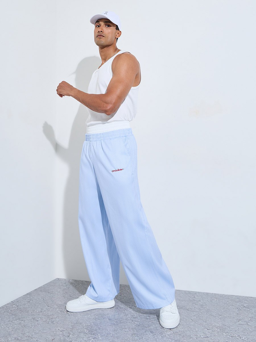 Blue Striped Wide Leg Pants
