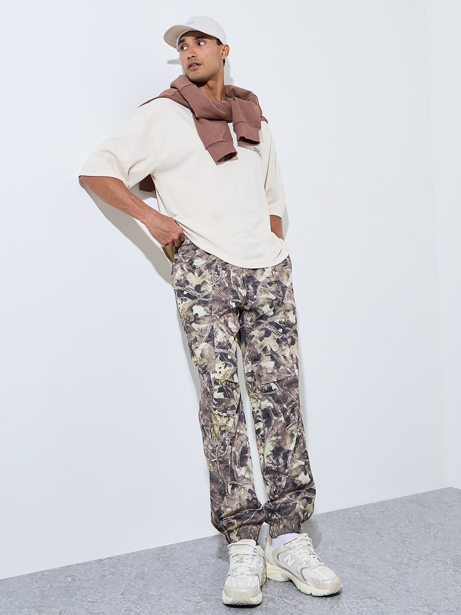 Multi Color Camo Print Joggers with Back Pockets