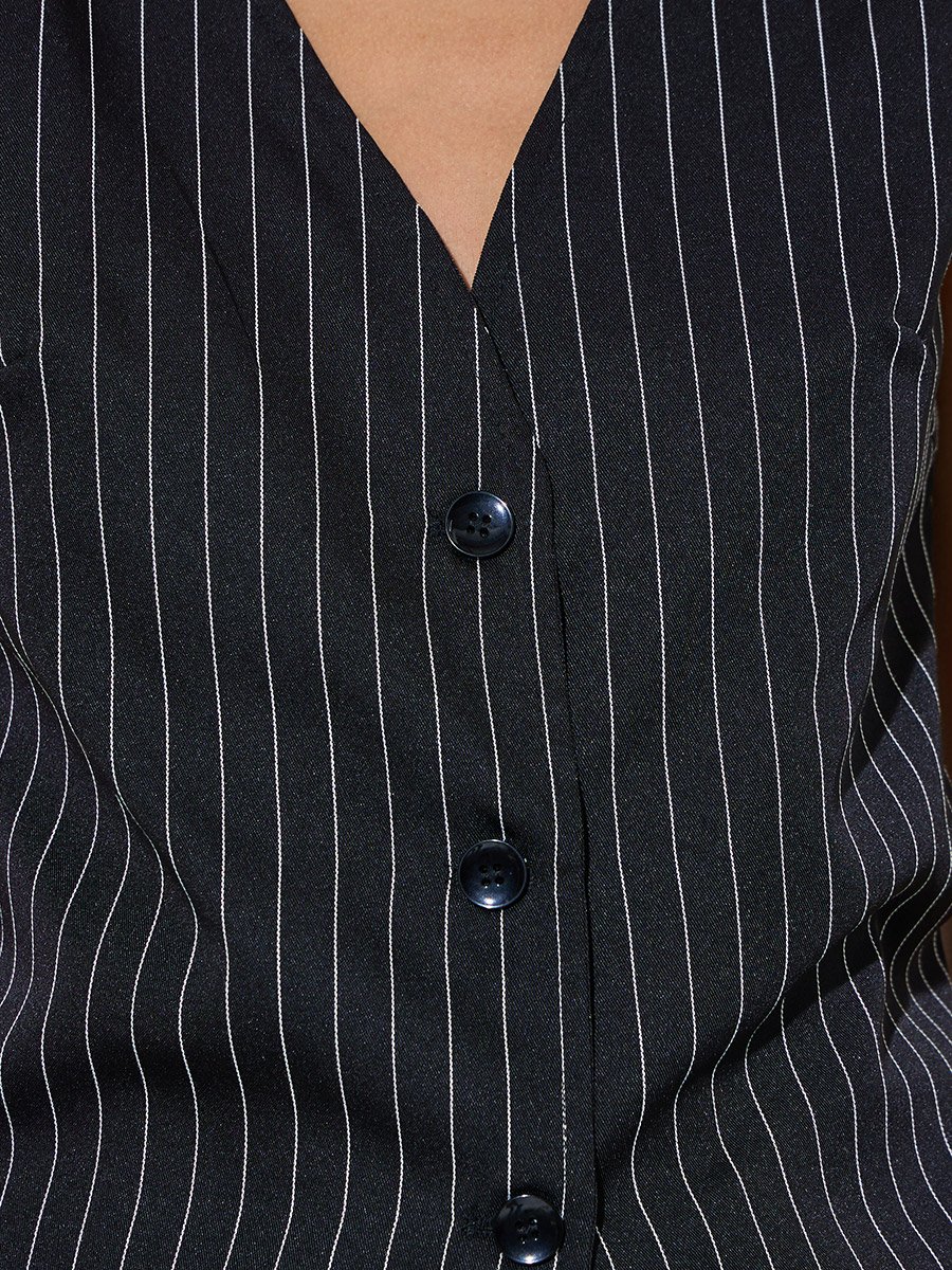 Black Pinstripe Waistcoat and Wide-Leg Co-Ord Set