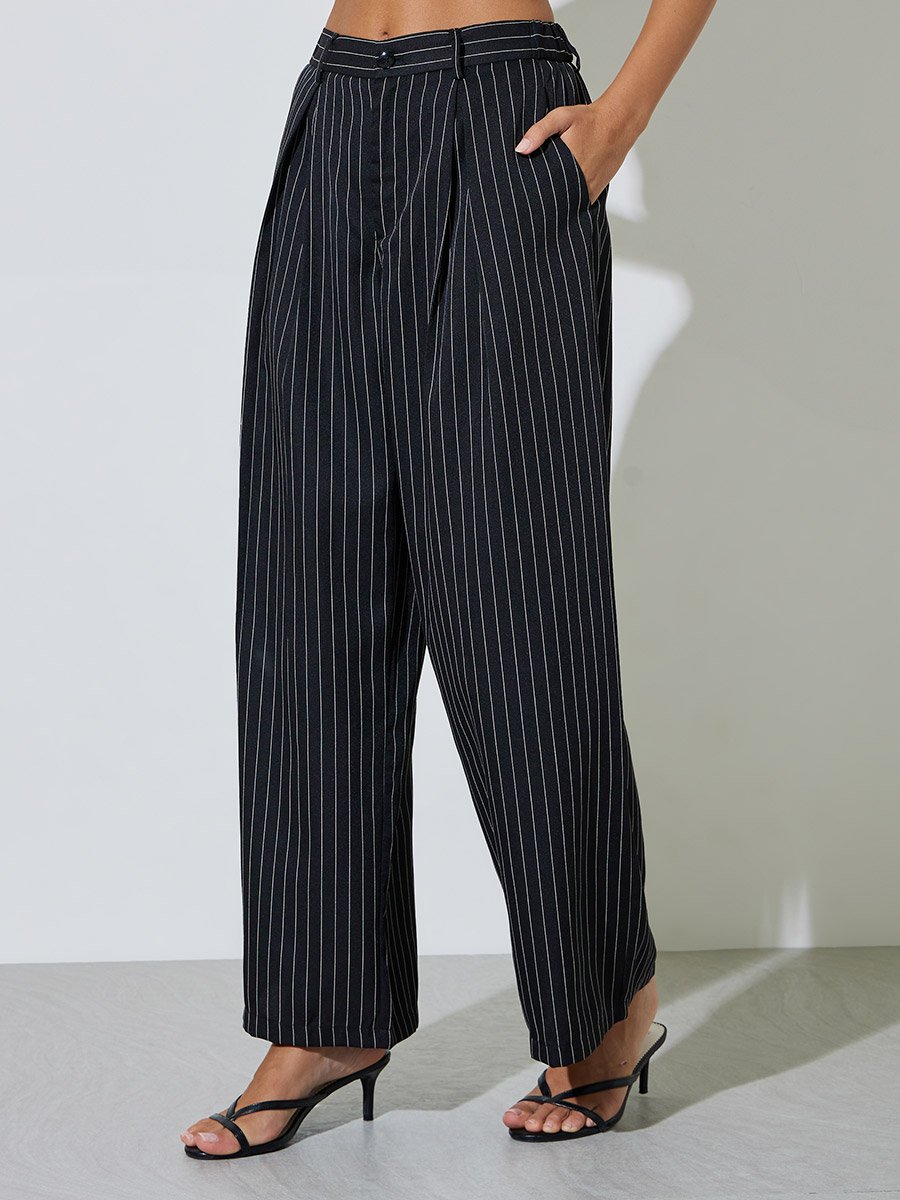 Black Pinstripe Waistcoat and Wide-Leg Co-Ord Set