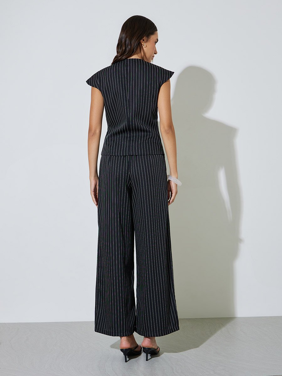 Black Pinstripe Waistcoat and Wide-Leg Co-Ord Set