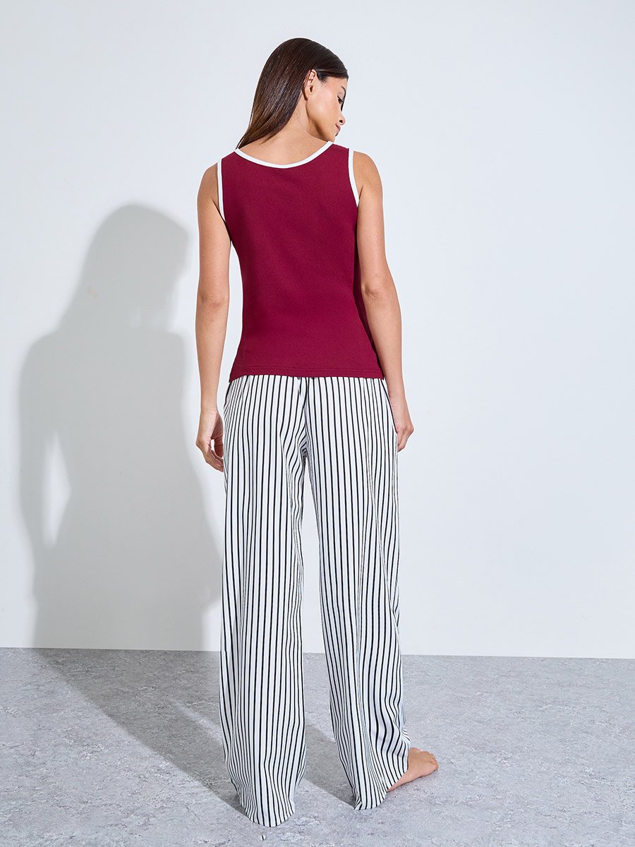 Red Printed Tank and Striped Pyjama Set