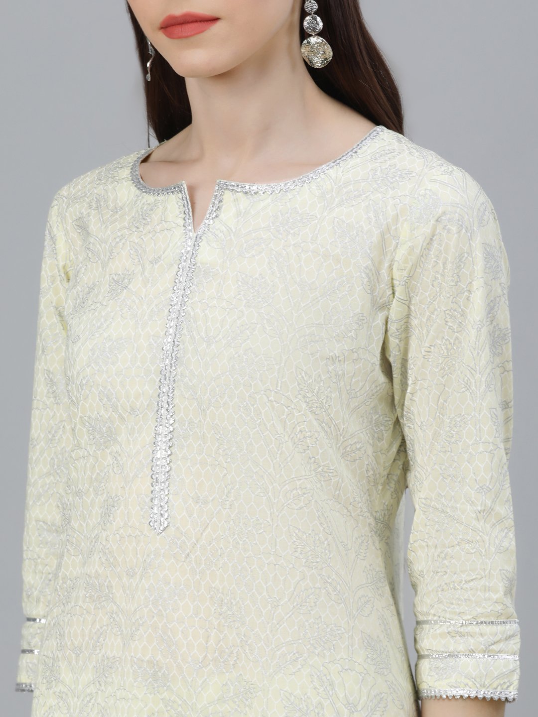 Yellow Printed Rayon Straight Kurta with Palazzo and Dupatta Set